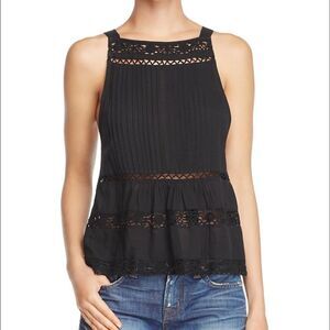 Free People Constant Crush Pinktuck Boho Lace Sleeveless Blouse Top Size M